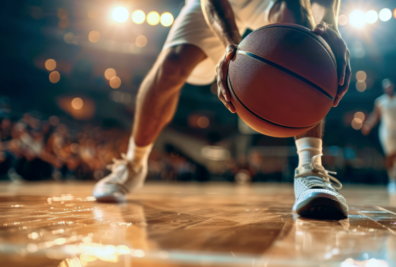 basketball player holding ball on court